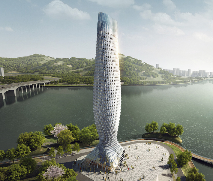 Fish-inspired skyscraper, Doumen, China