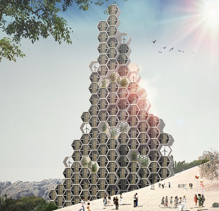 Honeycomb Refugee Skyscraper, Zaatari Village, Jordan