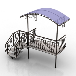 stair forged entrance with a canopy and steps 3D Model Preview #a721562e