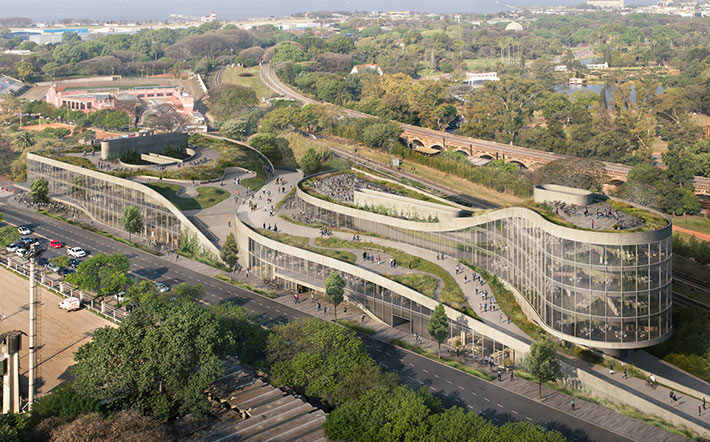 Class A office building and a public park, Buenos Aires, Argentina