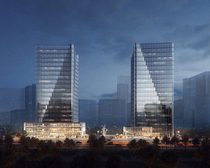 Twin Towers for Ningbo Bank by gmp, Huzhou, China