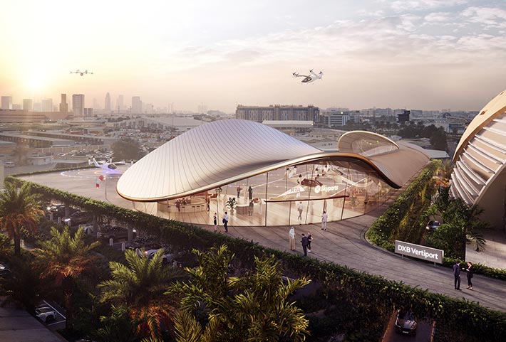 Vertiport terminal by Foster + Partners, Dubai, UAE